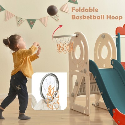 Children's Swing Set with Bus Play Structure Independent Climbing Slide Set, Comes with Basketball Hoop, Suitable for Boys and Girls Gifts