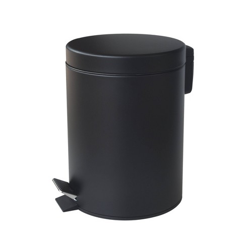Soft Close Lid Black Round Metal Step Trash Can Waste Bin 6-liters-1.6-gal.