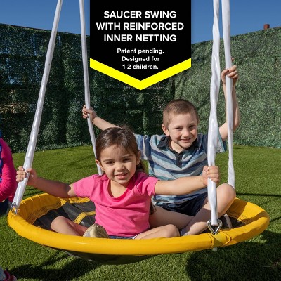 Sportspower Blue and Yellow Metal Swing Set with Slide