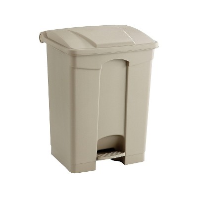 Tan Plastic Step-On Trash Can with Lid, 17 Gallon