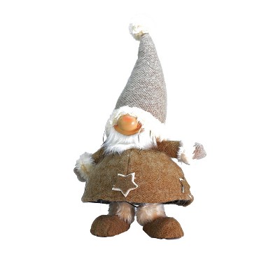 Northlight 18" Brown and Gray Plush and Portly Champagne Bobble Action Gnome Christmas Tabletop Figure