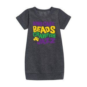 Girls' - Instant Message - King Cake Beads Crawfish Jazz Graphic Short Sleeve Fleece Dress - 1 of 4