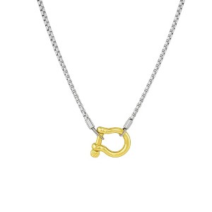 Lucky Lock Carabiner Necklace – Two-Tone Mixed Metal Horseshoe Pendant Chain - 1 of 4