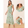 Allegra K Women's Floral V-neck Cap Sleeves with Belt Maxi Flare Sundresses - 2 of 4