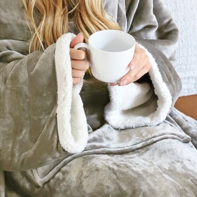 Camel Sherpa Fleece Wearable Blanket with Sleeves