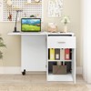 Costway Folding Computer Desk with Drawer Cabinet & Adjustable Shelf Wheel for Living Room, Black/White - 2 of 4