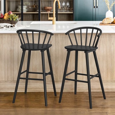 Arceso 30 Inch Wood Bar Stools with Semicircular Backrest, Black Farmhouse Barstools Set of 2, Modern Counter Height Bar Stools for Kitchen Island Pub