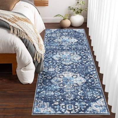 Floral Medallion Area Rug Vintage Boho Distressed Washable Rugs for Living Room Bedroom, Low Pile Non-Slip