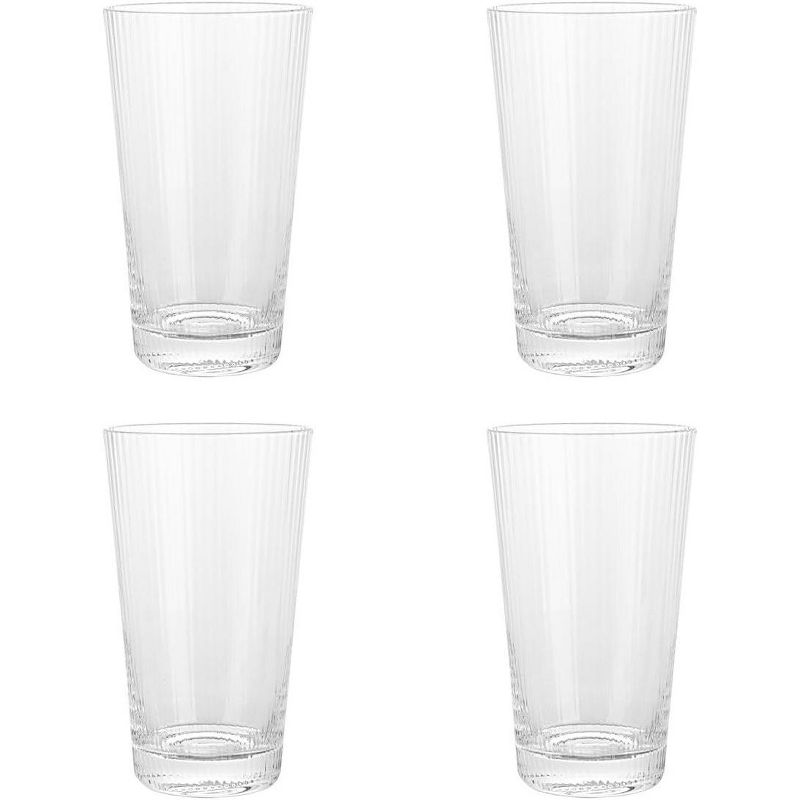 Elle Decor Ribbed Highball Glasses, Set of 4, 16oz Tall Drinking Glasses, For Gin and Tonics, Cocktails, and Juice, Stackable Vintage Style, 1 of 8