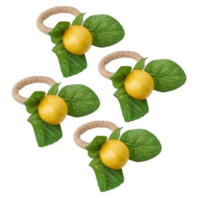 4pk Plastic Lemon Design Napkin Ring Holders Yellow - Saro Lifestyle