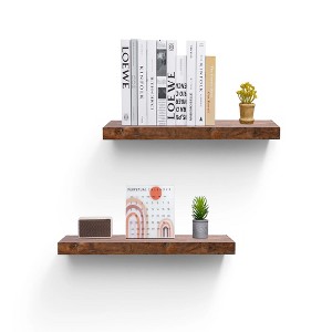 ChicFurnit Wall Shelf Set Floating Wood Shelves Invisible Brackets Hanging Shelf for Books Storage for Indoor Living Room, Brown, 31.5"*1.46"*9.25" - 1 of 4