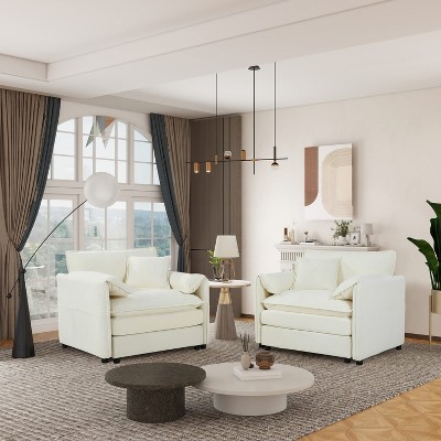 DOMETOUR Oversized Chenille Oversized Accent Sofa Chair Set of 2, Modern Armchair Reading Chairs for Bedroom, Living Room