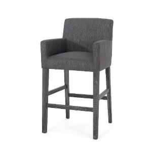 Lyngins Contemporary 26" H Counter Height Bar Stool with Rounded Armrests, Upholstered Counter Stools with Solid Rubberwood H-Frame Base - 1 of 4