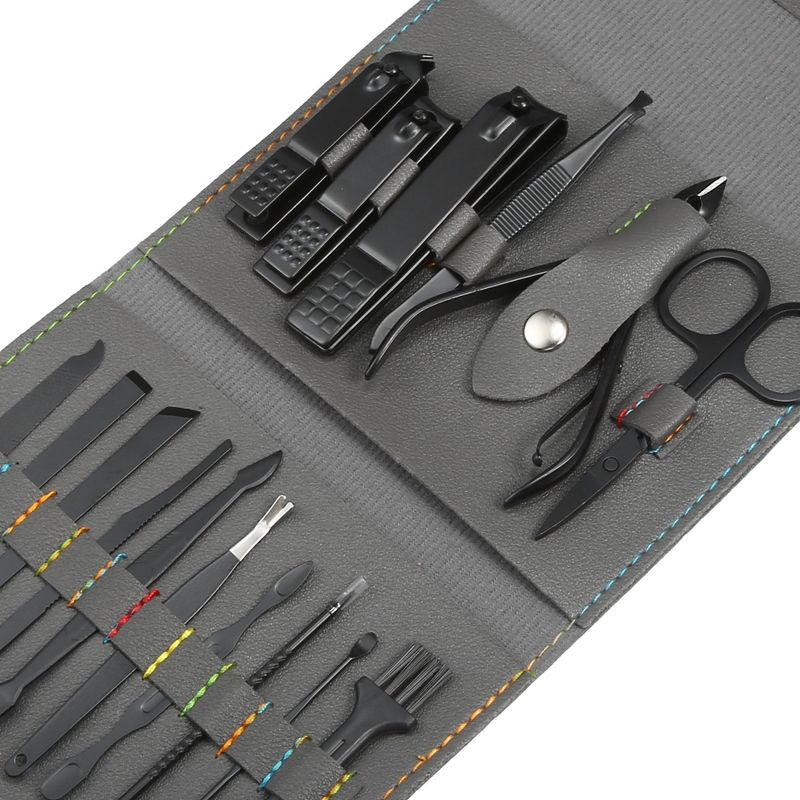 Unique Bargains Stainless Steel Pedicure Nail Clippers Scissors Tool Set for Men Women Black with Gray PU Leather 16pcs, 2 of 4