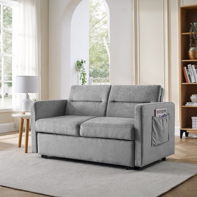 Loveseats Sofa Bed with Pull-out Bed, Adjsutable Back and Two Arm Pocket (54.5"x33"x31.5")