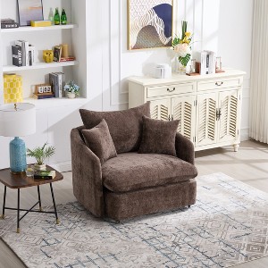 ModernLuxe Oversized Swivel Accent Chair with Ottoman, 360° Rotation Wide Seat Chenille Chair with 3 Pillows for Living Room - 1 of 4