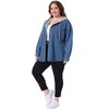 Women's Plus Size Jeans Hooded Color Block Button Down Long Sleeve Denim Shacket Jacket with Pockets - Agnes Orinda - 3 of 4