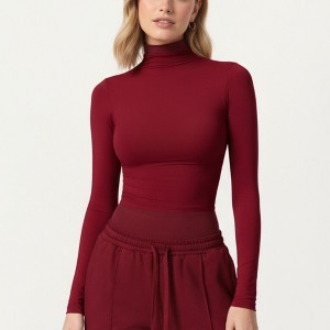 Anna-Kaci Active Women's High-Neck Cropped Long-Sleeve Top with Soft Textured Fabric - 1 of 4