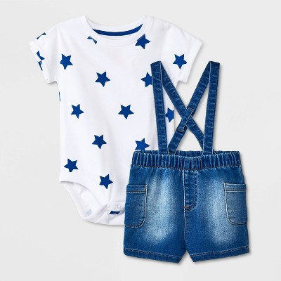 Image of Baby Boys' Mini Man Star Top & Bottom Set - Cat & Jack™ White 0-3M