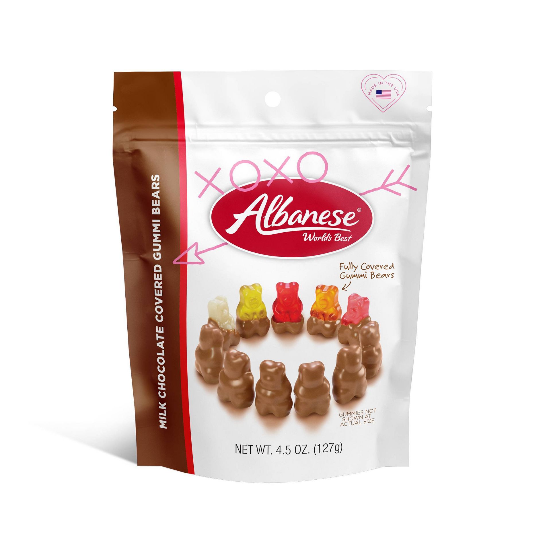 Albanese World's Best Milk Chocolate Covered Valentine Gummy Bears Candy - 4.5oz