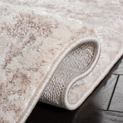 Ivory Beige Abstract Hand-Knotted Rectangular Area Rug