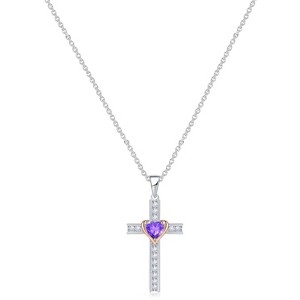 Molenia Birthstone Cross Necklace for Women, 925 Sterling Silver Heart Cross Pendant Necklace Fine Cross Jewelry Birthday Gifts for Her 18"+4" Inches - 1 of 4