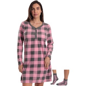 Just Love Womens Ultra-Soft Sleep Shirt Nightgown with Matching Fuzzy Socks - 1 of 4