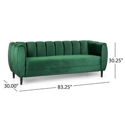 Emerald Velvet Tufted 3-Seater Sofa with Dark Brown Legs