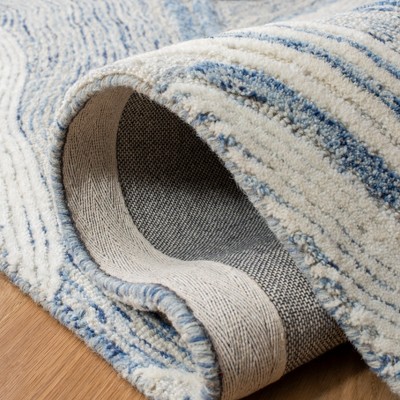 Handmade Blue and Ivory Wool Tufted Reversible Rug, 2' 3" x 8'