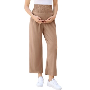 Coolmee Womens Maternity Pants Wide Leg Smocked High Waisted Palazzo Pants Casual Lounge Trousers - 1 of 4
