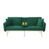 Futon Convertible Sofa,Velvet Upholstery,3 Adjustable Positions Split-Back,Tapered Metal Legs,2 Toss Pillows,Twin Size Futon Sofa Bed,Dark Green - 2 of 4