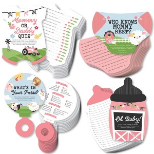Big Dot of Happiness Girl Farm Animals - 4 Pink Barnyard Baby Shower Games - 10 Cards Each - Gamerific Bundle - 1 of 4