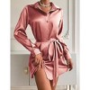 Zeagoo Women's Stain Long Sleeve Dress Button Down Shirts Tunic Dresses Casual V-Neck Mini Dress with Belt - 4 of 4