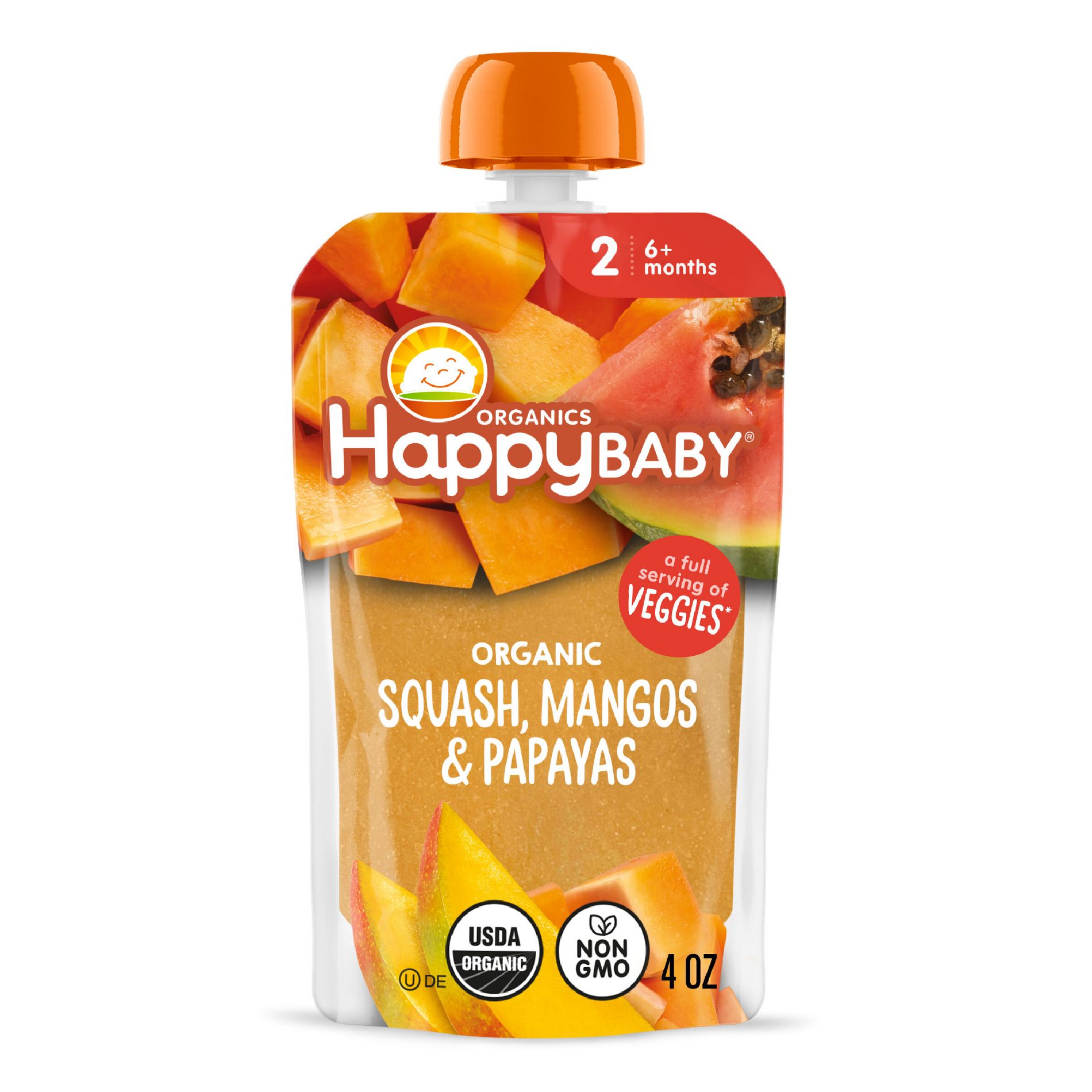 Happy Baby Organic Squash, Mangos & Papayas Baby Food Pouch - 4oz: Infant 0-12 Months, Vegan, Ready to Eat