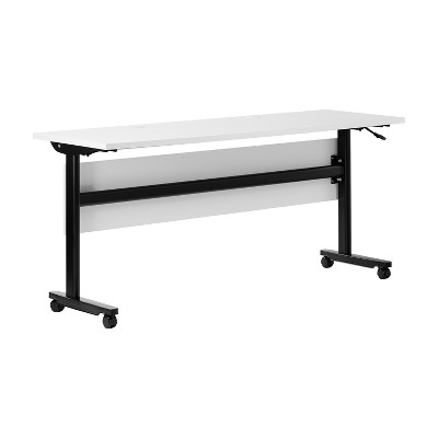 Flash Furniture Palmer Commercial Grade Heavy-Duty Nesting Flip Training Table with T-Legs, Modesty Panel, Tabletop, and Frame