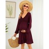 Clearlove Women's Short Sleeve Ruffle Dress V Neck Summer Casual Smocked Flowy Midi Dress for Baby Shower - 2 of 4
