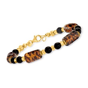 Ross-Simons Italian Leopard-Print Murano Glass Bead Bracelet in 18kt Gold Over Sterling Size 7 - 1 of 4