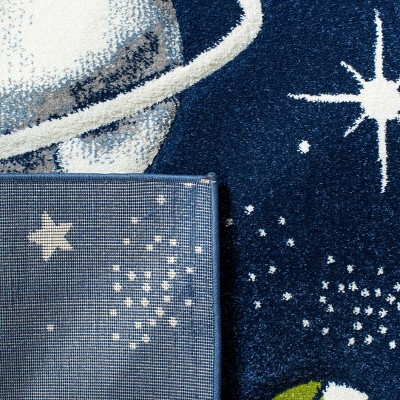 Navy and Ivory Space-Themed Kids Rectangular Area Rug