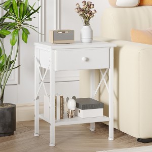 VECELO Modern X-Design Nightstand, End/Side Table with Fabric Drawer & Open Storage Shelves for Bedroom or Living Room - 1 of 4