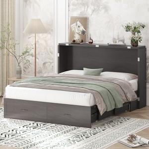 Mjkone Queen Murphy Bed with Charging Station,Space-Saving Cube Cabinet Foldable Bed with Mattress - 1 of 4