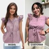 EXLURA Womens Button Down Blouses Casual Ruffle Cap Sleeve Crewneck Summer Peplum Drawstring Tops - 2 of 4