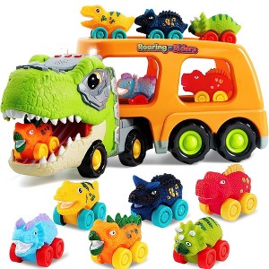 Dinosaur Truck Toys for Kids 2-4, Dinosaur Car Carrier Truck Toy with 6 Rubber Car Vehicles, Toddler Birthday Gifts for 2 3 4 5 Year Old Boys - 1 of 4