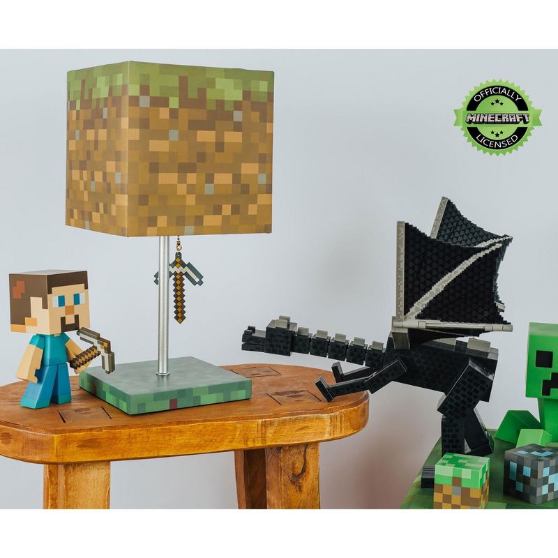 Ukonic Minecraft Grass Block Desk Lamp With Pickaxe 3D Puller | 14 Inches Tall, 3 of 7
