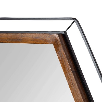 Wesman Hexagon Floating Wall Mirror in Walnut and Black