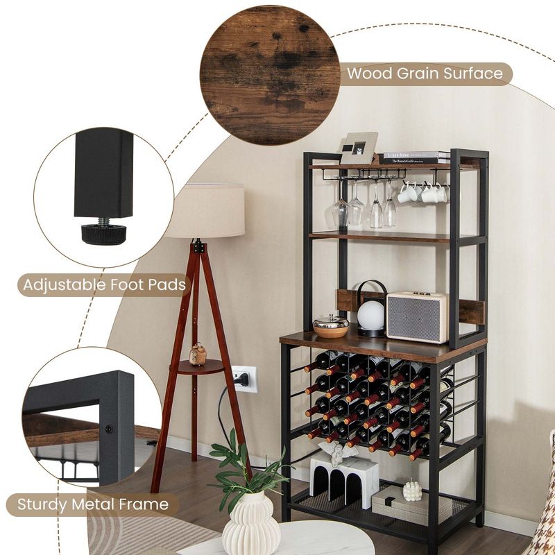 Costway Wine Bar Cabinet with 4 Tier Storage Shelves Glass Holders Bottle Racks Industrial, 5 of 10