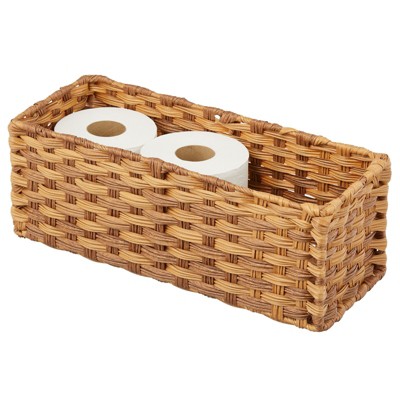 Image of mDesign Small Woven Toilet Tank Bathroom Storage Basket - Camel Brown