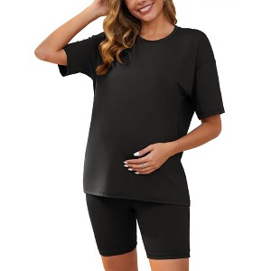 INSPIRE CHIC Women Maternity Set Tie Dye Short Sleeve and Shorts Set Pregnancy Pajama Outfits Bike Shorts - 1 of 4