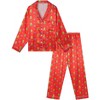 cheibear Christmas Family Tree Print Button Down Top and Pants Satin Pajama Sets Red - 2 of 4
