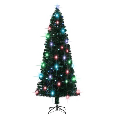 vidaXL 8ft Green Artificial Christmas Tree with Stand - Fiber Optic and LED Lights, 380 Branches, Snow-Covered Tips,