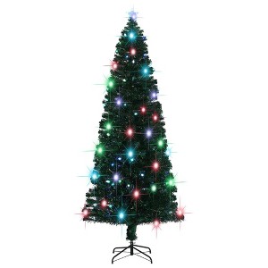 vidaXL 8ft Green Artificial Christmas Tree with Stand - Fiber Optic and LED Lights, 380 Branches, Snow-Covered Tips, - 1 of 4